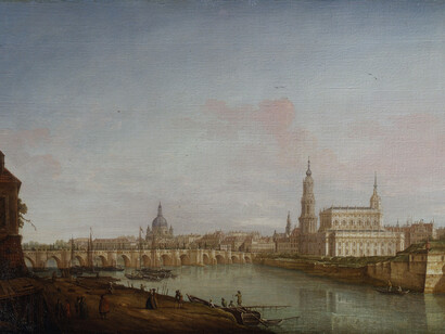 Pietro Bellotti, Venice 1725 - c.1800 France, Venetian School, A View of Dresden from the Right Bank of the Elbe, Oil on Canvas, 24 x 34 5/8 inches (61 x 88 cms)