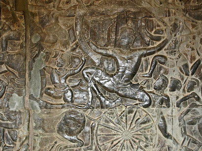 The Battle of Kurukshetra depicted in the West Gallery of Angkor Wat, Cambodia