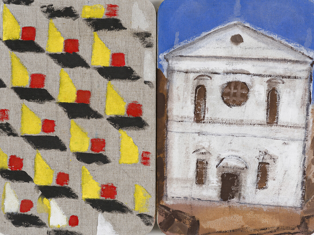 Joe Tilson, The Stones of Venice San Sebastiano Diptych, 2015, mixed media on canvas on wood panels, 43 x 58. (Detail)