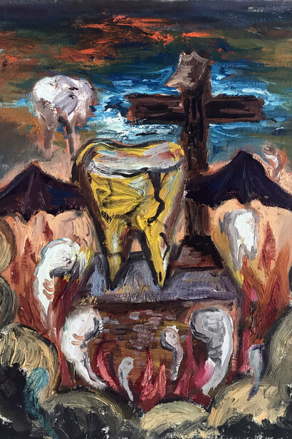 Manuel Ocampo, God of Tooth, 2017, oil on canvas, 46 X 35 cm. Courtesy of AD gallery