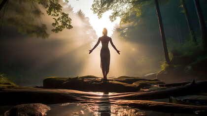 Portrait of person practicing yoga outdoors in nature