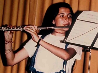 Emanuela Orlandi playing the flute at a school recital in Italy