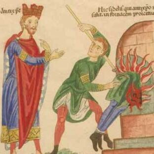 Hortus Deliciarum, XII secolo, Anticristo (a sinistra, con gli attributi di un re), 1180 circa 