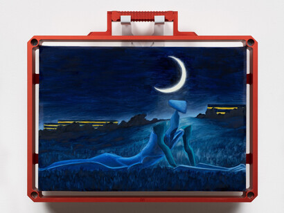 Alejandro Cardenas, PM08 Moon Field, 2023. Oil on linen, 18 1/2 x 22 x 3 in. Courtesy of Anat Ebgi
