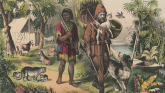 "Robinson Crusoe and his man Friday", 1874