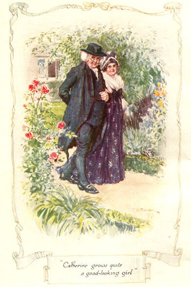 Colour illustration of a 1907 edition of Northanger Abbey CE Brock Vol I chap I