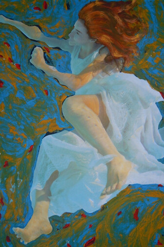 Marina Olmi, La Luchadora, Oil & Acrylic with Mixed Media on Canvas, 31.5" x 47"