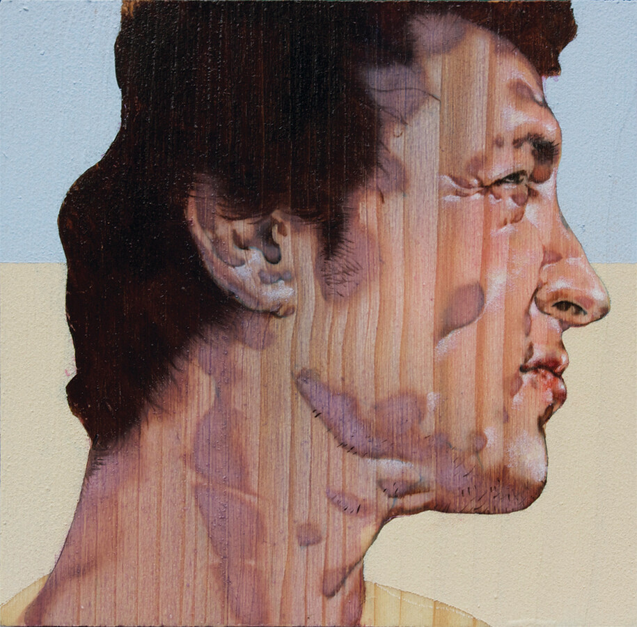 Woodoo people#3 (2014), olio e acrilico su tavola, 12x12 cm