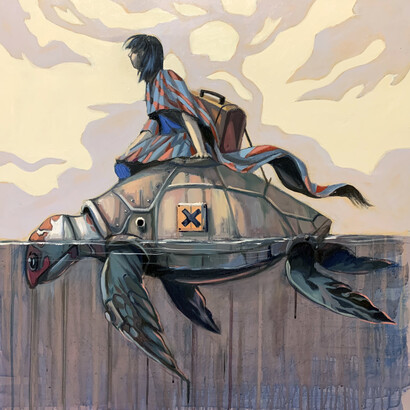 Fuori dal guscio, 80 x 80 cm, olio gesso e gouache su tela, 2020