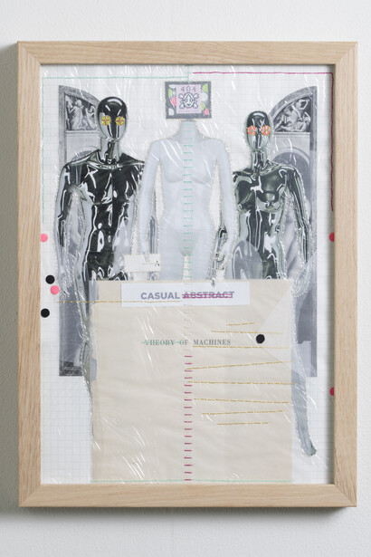 Matt Damhave, Untitled (Casual Abstract Theory Of Machines), 2018 Paper, glue, thread, ink, plastic, images from publications 29,7 x 21 cm. Courtesy of V1 Gallery and the photographer Jan Søndergaard 
