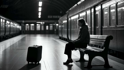 A lone traveller waiting on a platform, representing the choice to continue the journey despite unresolved chapters