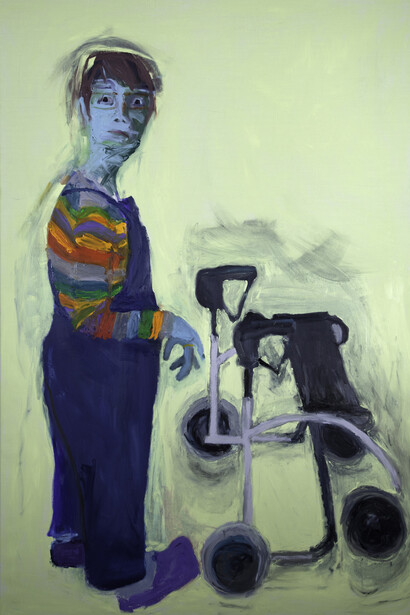 Lucy Jones, Wheelie, 2012, Oil on canvas, 180 x 120 cm, 71 x 47 1/4 in, Image courtesy of Flowers Gallery, London and New York