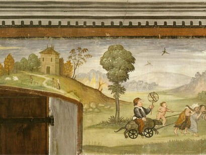 "Allegoria Dell'Ozio". Vincenzo e Michele de Barberis, XVI secolo. Salone d'onore, Palazzo Besta, Teglio, Italia