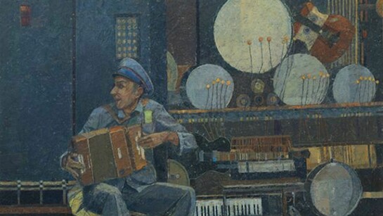 Saied Dai, The Music Maker, oil on gesso panel