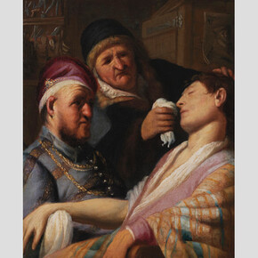 Rembrandt van Rijn (1606–1669), Le Patient inconscient (allégorie de l'Odorat) , vers 1624-1625, Hule sur panneau, 21,6x17,8cm © New York, The Leiden Gallery
