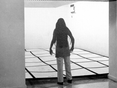 Eugenio Espinoza, Impenetrable, 1972
Installation view Impenetrable, Ateneo de Caracas, 1972. Acrylic on muslin, wood, 26 1/8 x 30 1/2 feet., Courtesy the artist