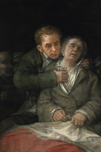 Francisco de Goya. Self Portrait with Doctor Arrieta, 1820 Oil on canvas 114.6 × 76.5 cm, © Colección Banco de España