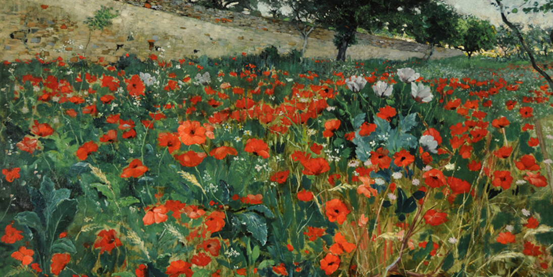Julius Rolshoven (American, 1858-1930), Field of Poppies, 1887, oil on canvas, 33 ½ x 53 in., The Jean and Graham Devoe Williford Charitable Trust
