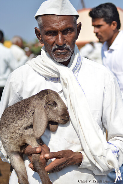 A white dressed man with a lamb