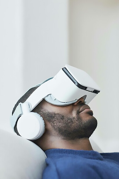 Man explores the multi sensory experience of artificial intelligence