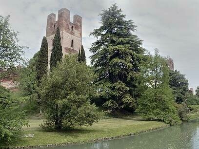 La torre e le mura che costeggiano la città di Castelfranco Veneto, Italia