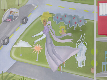 Elizabeth Fox, She catches her own Lyft, 2024. Courtesy of Dolby Chadwick Gallery