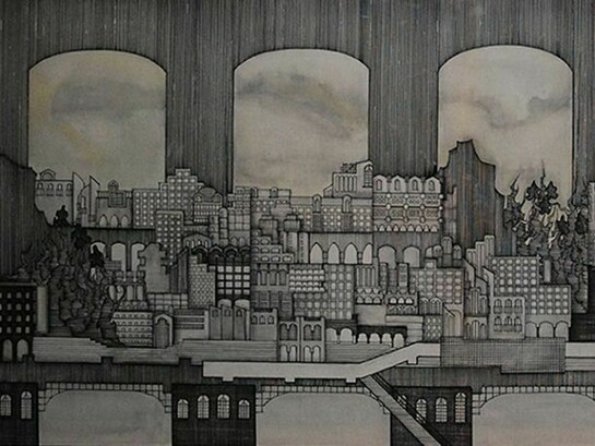 Maria Parianou, Untitled, ink on canvas, 70 x 150 cm