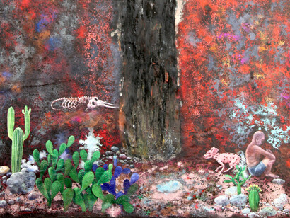 Entang Wiharso, 29.7.2021 in the Rock Garden (details), 2021, acrylic, glitter, charcoal powder, polyurethane on canvas,
275 × 200 cm © Entang Wiharso, courtesy of the artist and Mizuma Gallery.