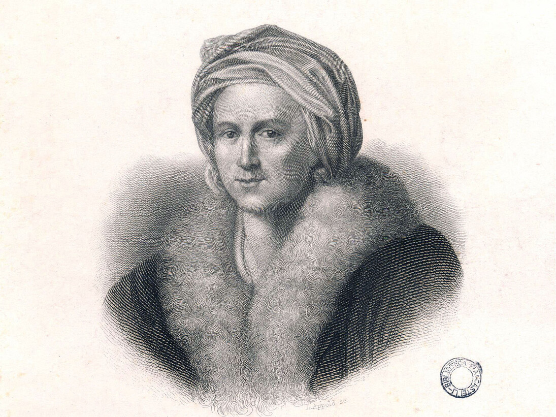 Johann Leonhard Appold, “Ritratto di J. J. Winckelmann” ripreso dal dipinto di Anton von Maron, 1768, litografia, 22 x 16,8 cm - Raccolta Piancastelli, Biblioteca Comunale “A. Saffi”, Forlì