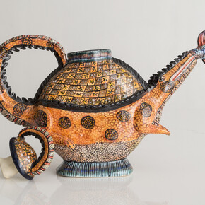 Ardmore, Crocodile Tea Pot. Designed and made by Ardmore, South Africa, 2013. 12.2" L x 2.76" W x 9.06" H / 31cm L x 7cm W x 23cm H. Photo by Joe Kramm/R & Company.
