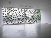 Ceal Floyer, Warning Birds, 2002, Self-adhesive 'warning birds' on window, Dimensions variable, Courtesy the artist and Lisson Gallery, London & Esther Schipper, Berlin & 303 Gallery, New York