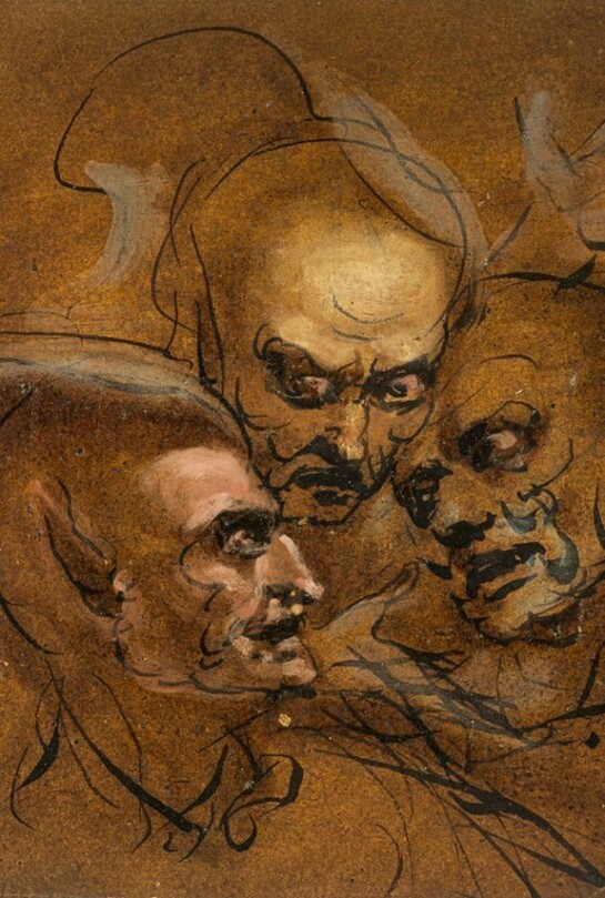 John Runciman, Study of Three Satyrs Heads, Ink and bodycolour on prepared paper 23.50 x 24.90 cm, © Scottish National Gallery