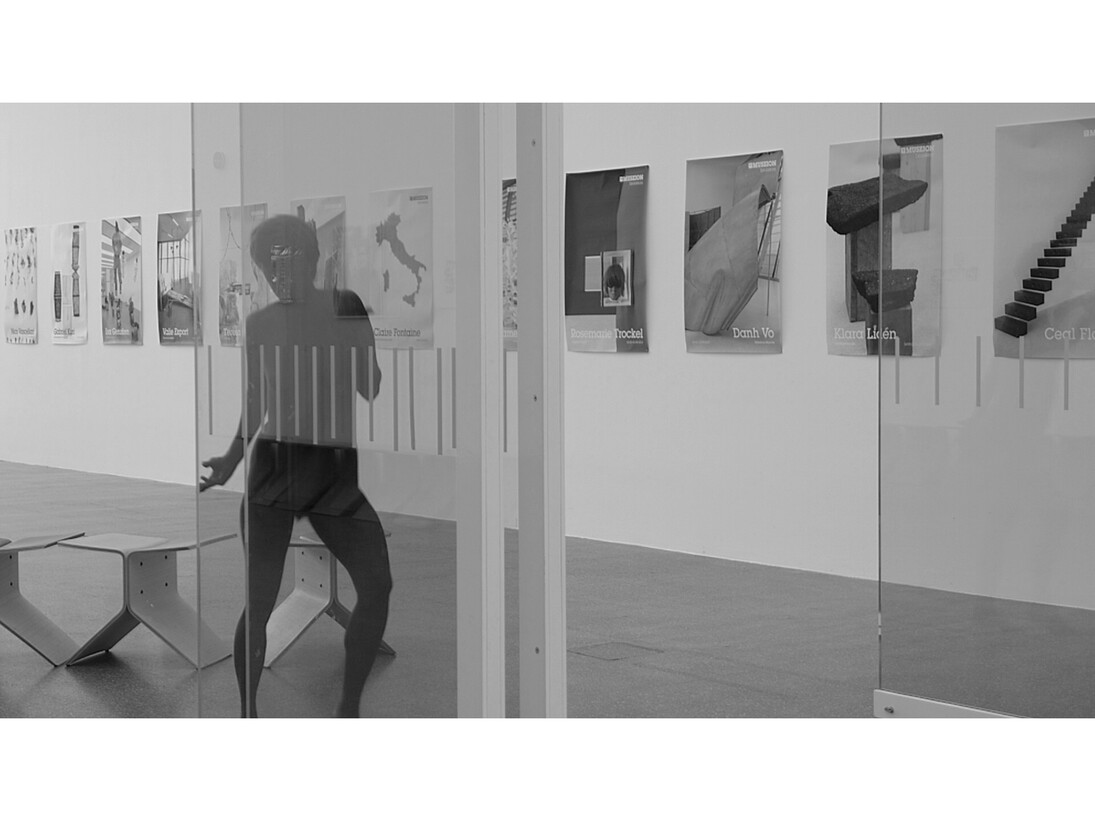 Lili Reynaud-Dewar, Vivre avec ça?! (Museion, Soleil Politique), 2014 (still). Two HD videos, black and white, 10:02 and 10:02 min. Courtesy the artist and Galerie Emanuel Layr, Vienna