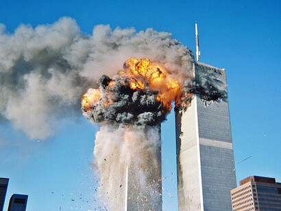 Explosion following the plane impact into the South Tower, New York City, 2001, USA