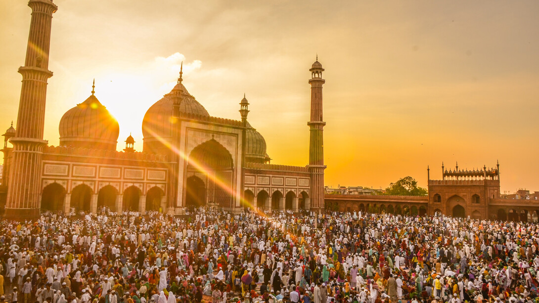 The Jama Masjid Mosque where thousands of believers gather in Delhi, India