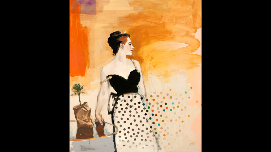 Sheldon Greenberg, You Do Something to Me, 2023, acrylic and screen print on canvas over panel, 48x41 inches. Courtesy of the artist and Modernism Inc.
