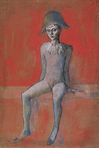 Pablo Picasso
Arlequin assis sur fond rouge, 1905
Watercolour and ink on cardboard, 57.5 x 41.2 cm
Staatliche Museen zu Berlin, Nationalgalerie,
Museum Berggruen
© Succession Picasso / 2018 ProLitteris, Zurich 2018
Photo: bpk / Nationalgalerie, SMB,
Museum Berggruen / Jens Ziehe