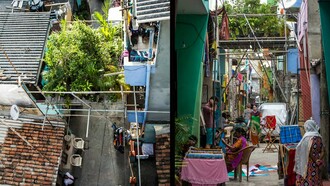 Intervenção de Hirante Welandawe para a Bienal de Arte em Colombo, onde explora o potencial que a Arquitetura oferece para melhorar a experiência da comunidade. Fotografia da Bienal de Arte em Colombo
