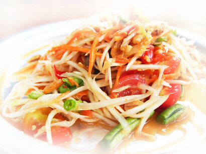 The papaya salad is also served spicy