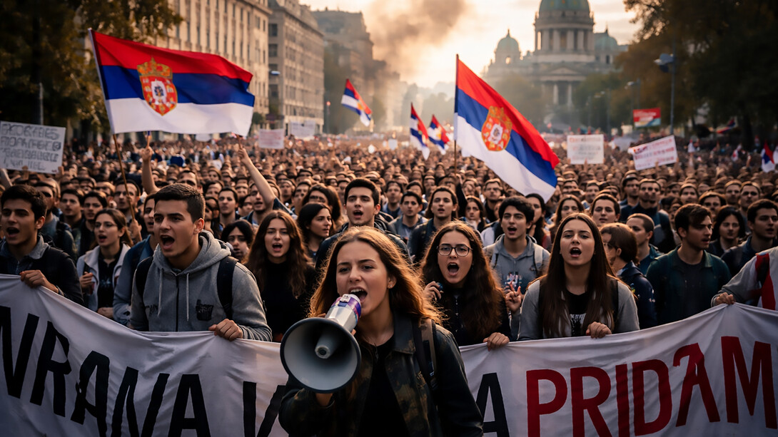 Student protesters march through the streets demanding transparency, accountability, and democratic reforms after the Novi Sad railway station tragedy in Serbia