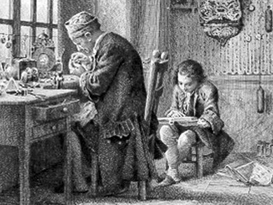 Dibujo de Maurice Leloir de 1869 que muestra a un joven Rousseau con su padre