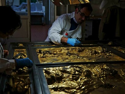 Lorenzo Ghiberti, La Porta del Paradiso, Battistero di San Giovanni, durante il restauro