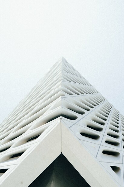 The perspective from underneath a modern building 