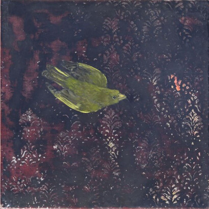 Melanie Miller, Greenfinch I, 2014, oil on gessoed board, 30 x 30 cm