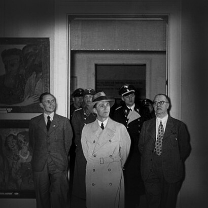 Nazi Reichminister of Propaganda, Joseph Goebbels, visits the ‘Entartete Kunst’ (Degenerate Art) touring show at the Munich Hofgarten in 1937