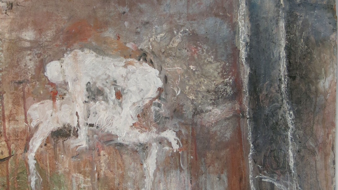 June Leaf, Figures (detail), 2012-2015, Acrylic, chalk on paper on tin, 26.75h x 20w in.