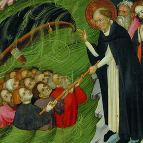 Lluis Borrassa (vers 1360-1424/25), Saint Dominique sauvant les naufragés. Panneau d'un retable provenant du
couvent Sainte-Claire de Vic, Barcelone, 1414 - 1415, Détrempe sur bois, H.190, 2 cm ; L.128, 5 cm, Vic, Museu Episcopal. MEV 714 © Museu Episcopal de Vic / Gabriel Salvans