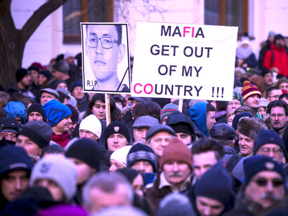 Manifestación en Bratislava a causa del asesinato del periodista Ján Kuciak y su novia Martina Kušnírová.