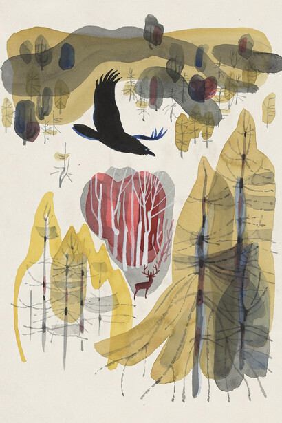 May Miturich, Autumn in the mountains. A flying raven, 1975–1976. Courtesy of New Tretyakov Gallery