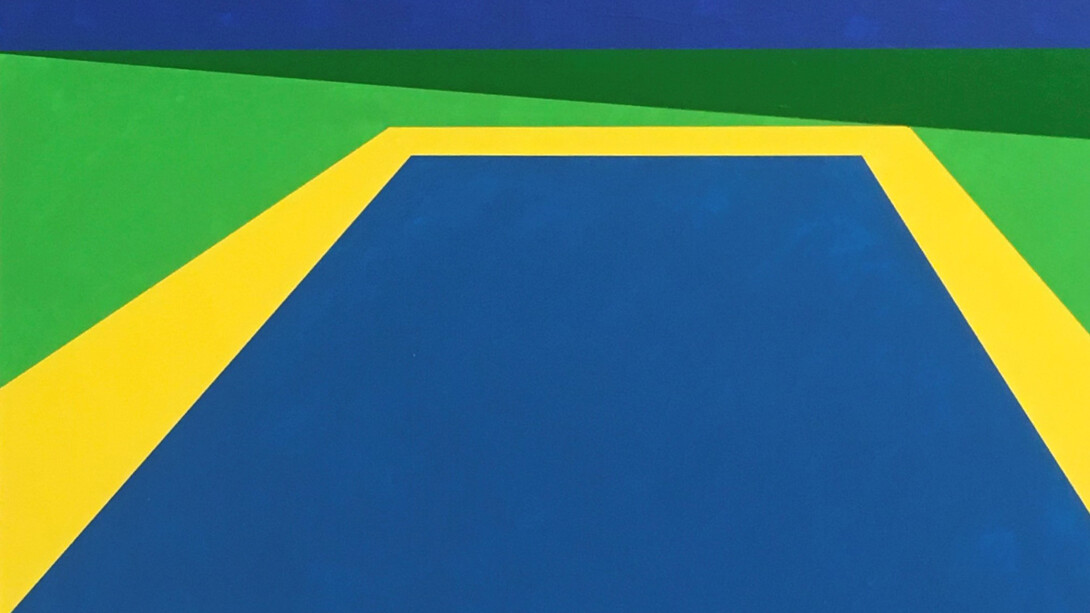 Elisa Contemporary Art. Martha Hughes, Scene 257, Pool with Ocean View, Acrylic on Panel, 9x12. 